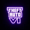 لوگوی Grand Theft Auto VI با افکت نئون بنفش و سفید روی پس‌زمینه تیره