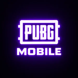 لوگو PUBG Mobile UC با افکت نئون بنفش و سفید روی پس‌زمینه تیره