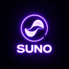 لوگو Suno با طراحی نئونی بنفش روی پسزمینه مشکی